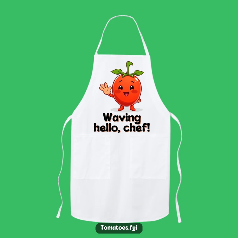 Funny Tomato Apron: Cheerful Waving Chef, Perfect Funny Kitchen Gift!
