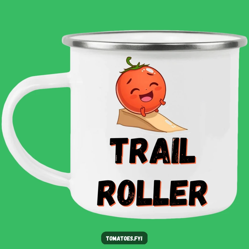 Funny Giggling Tomato Campfire Mug - Joyful Outdoor Veggie Drinkware