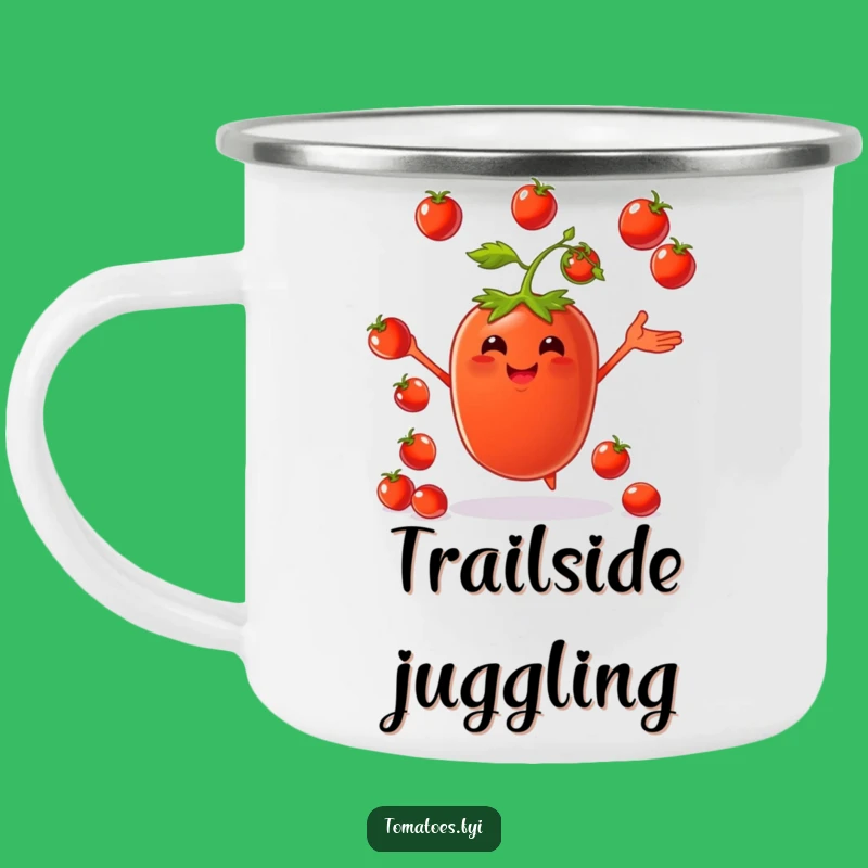 Funny Juggling Tomato Camping Mug: Fresh Fun for Outdoor Adventures!