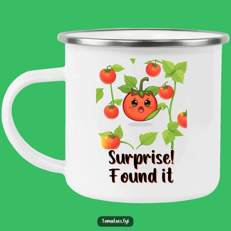 Funny Surprised Tomato Camping Mug: Surprise outdoors, awesome funny gift for campers.