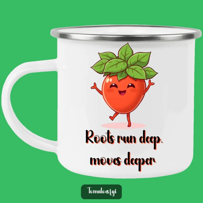 Funny Dancing Tomato Leaf Hat Camping Mug, Outdoor Veggie Fun, Rugged Funny Gift