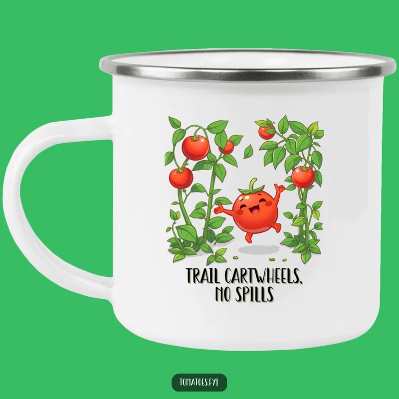 Funny Tomato Cartwheel Camping Mug - Outdoor Cartoon Celebration Gift