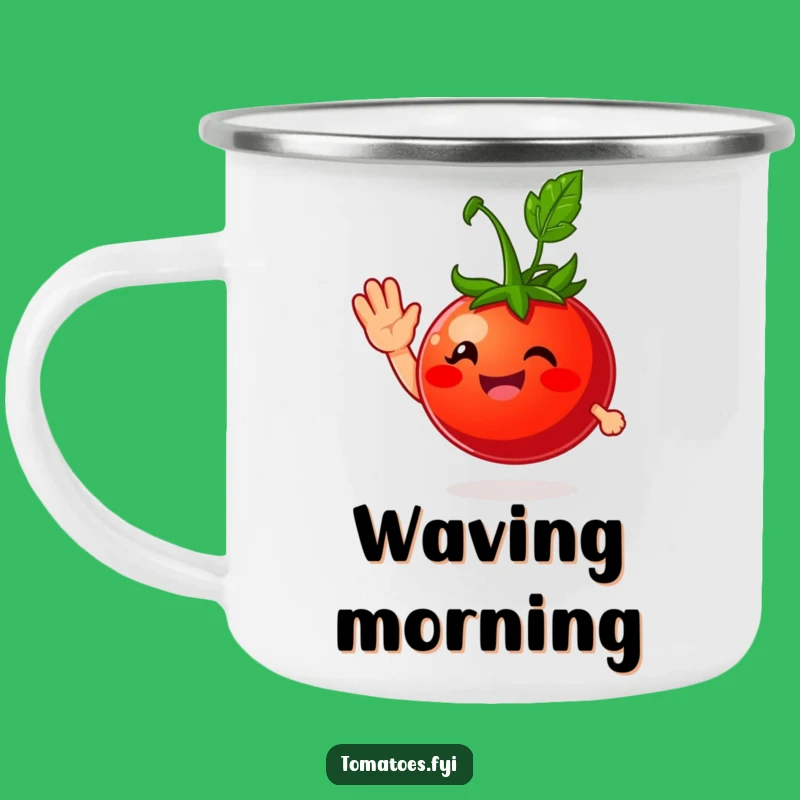 Funny Tomato Wave Camping Mug: Friendly Greetings for Adventures
