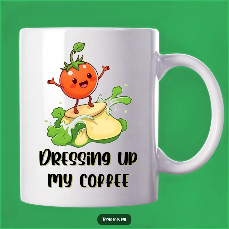 Funny Happy Tomato Mug - Surfing Salad Dressing Character Funny Gift Idea