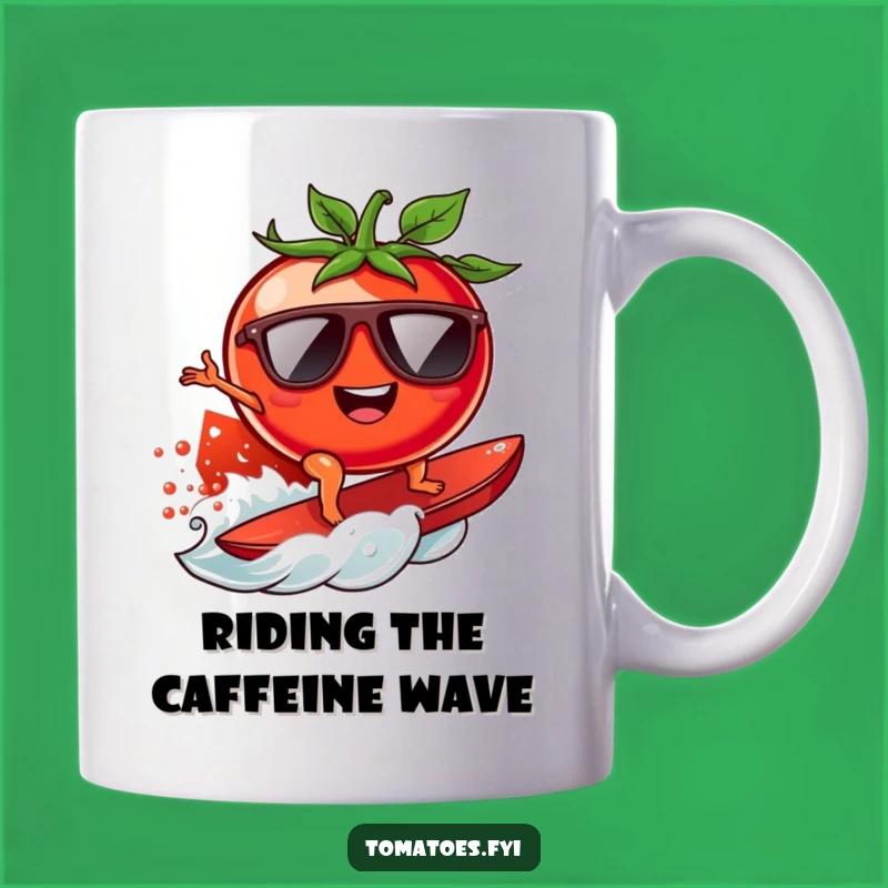 Funny Surfing Tomato Mug: Ride the Wave of Fun, Perfect Humorous Gift