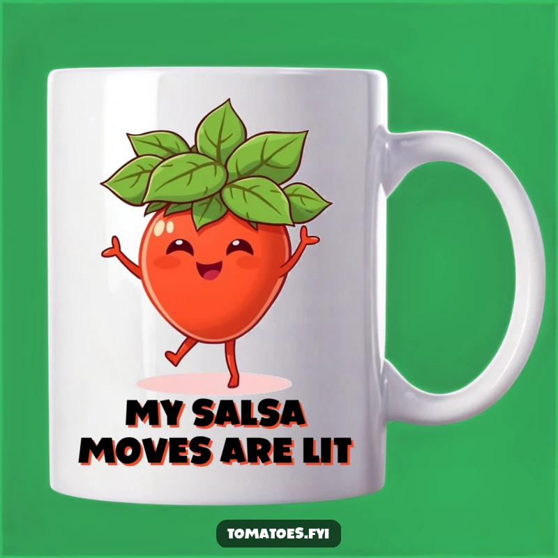 Funny Dancing Tomato Leaf Hat Mug, Joyful Veggie Character, Perfect Funny Gift
