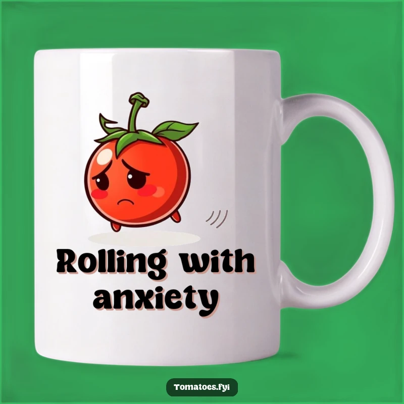 Funny Worried Tomato Mug - A Humorous Take on Escaping Trouble Gift
