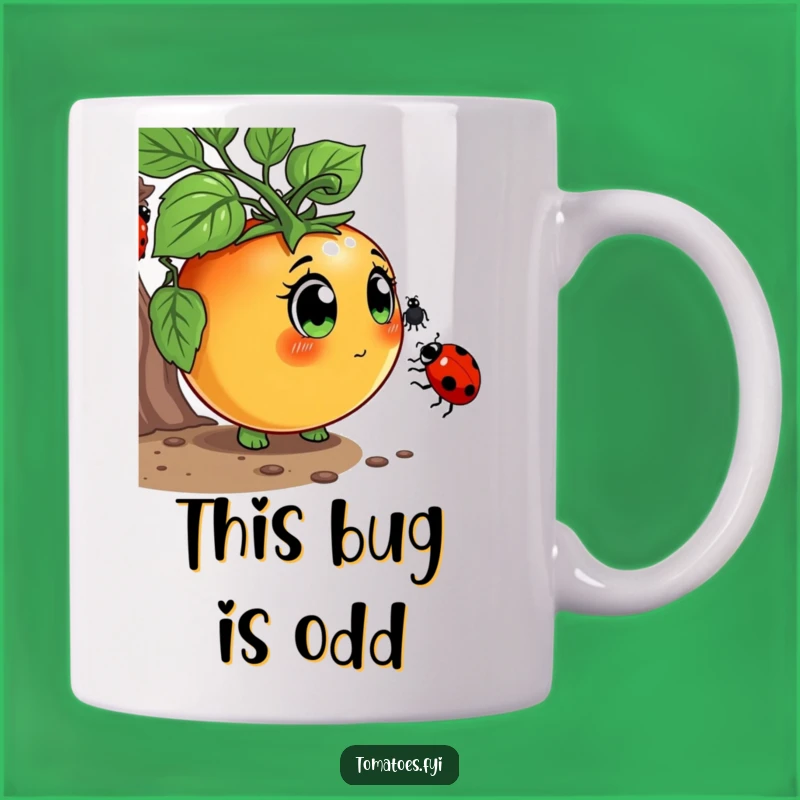 Funny Curious Tomato Mug: Ladybug Sniffing Scene, Perfect Gift!