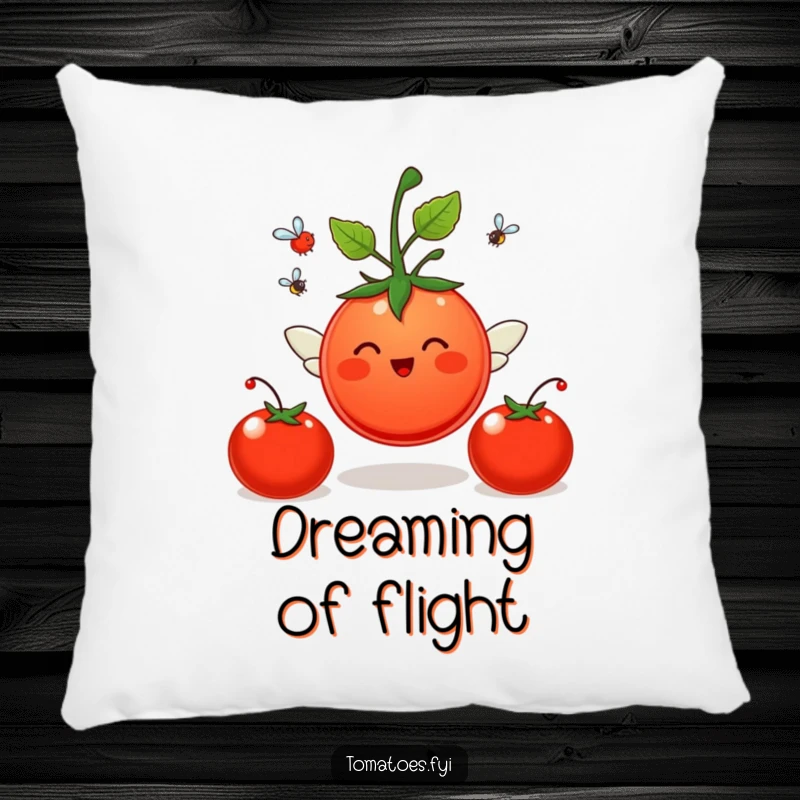 Funny Pillow: A tomato with wings flies happily. A funny gift.