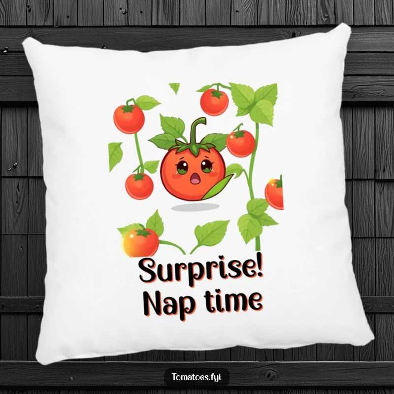 Funny Surprised Tomato Pillow: A soft pillow featuring a surprised tomato character peeking out from a leaf.