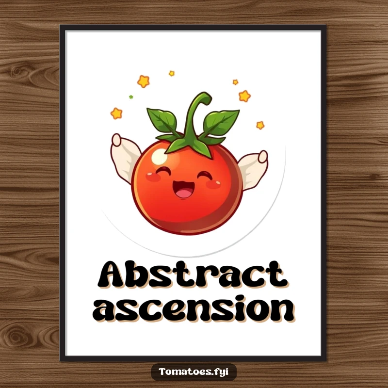 Funny joyful tomato character with tiny wings flying in a circle, designed for digital art print.