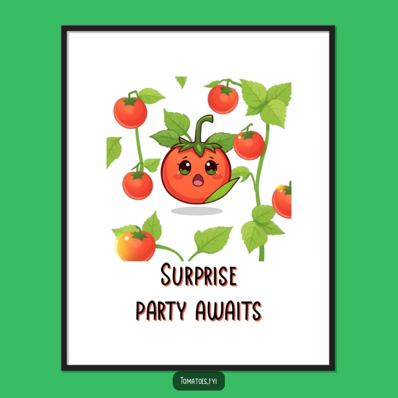 Funny Surprised Tomato Digital Art: Peek-a-boo art, unique funny gift for decor.