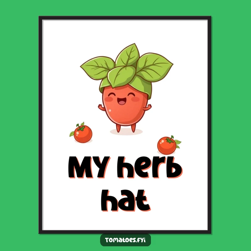 Funny Tomato Basil Digital Art: Whimsical Food Decor Print