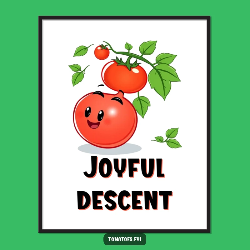 Funny Rolling Tomato Digital Art: Joyful Descent for Walls, Instant Humorous Gift