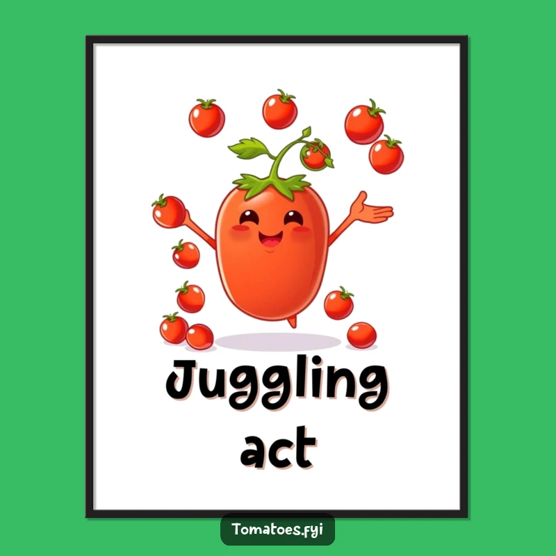 Funny Juggling Tomato Digital Print: Instant Vibrant Produce Art!