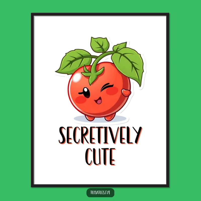 Funny Winking Tomato Peek Digital Art - Instant Playful Veggie Decor Download