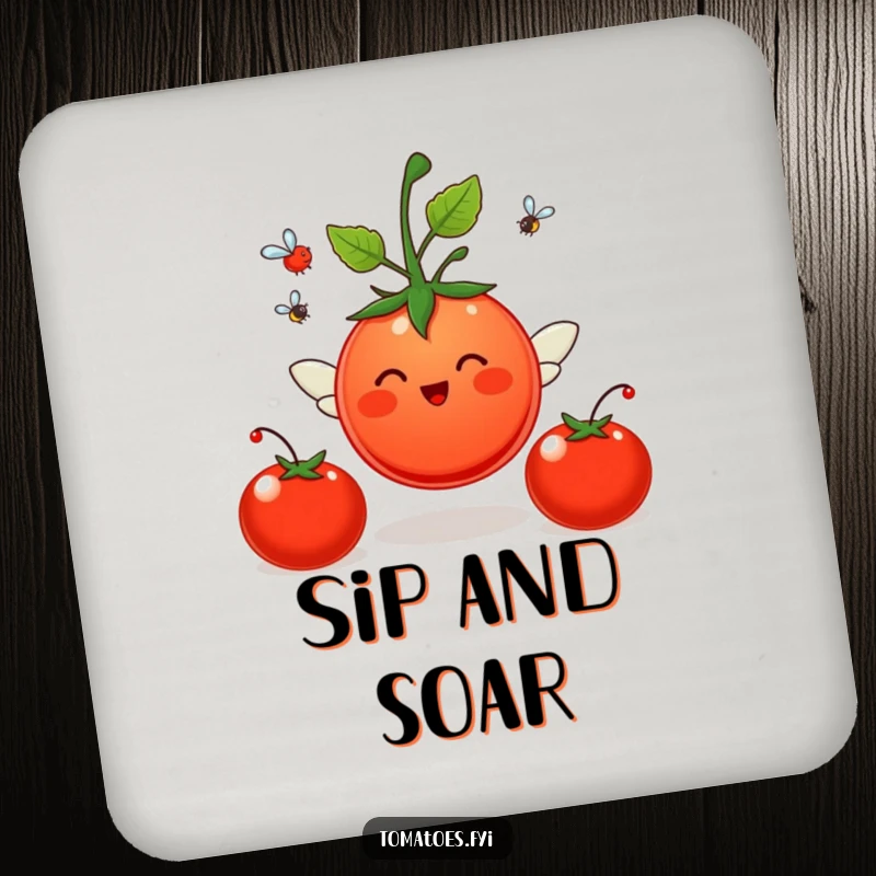 Funny Coaster: A tomato with wings flies. A funny gift.