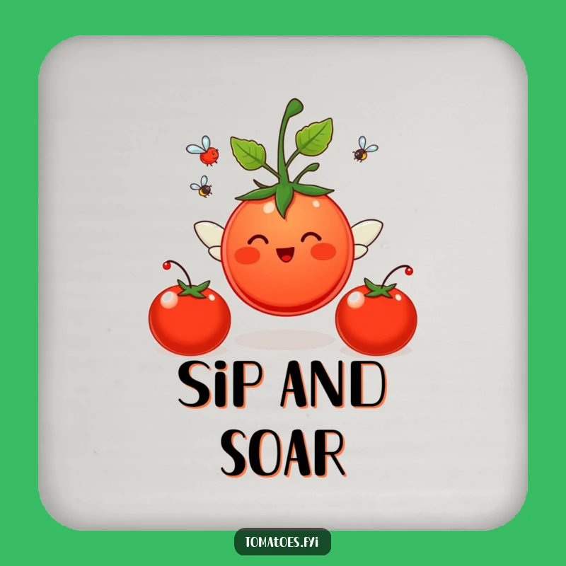 Funny Cheerful Tomato Coaster - Protect Surfaces Flying Winged Character Funny Gift