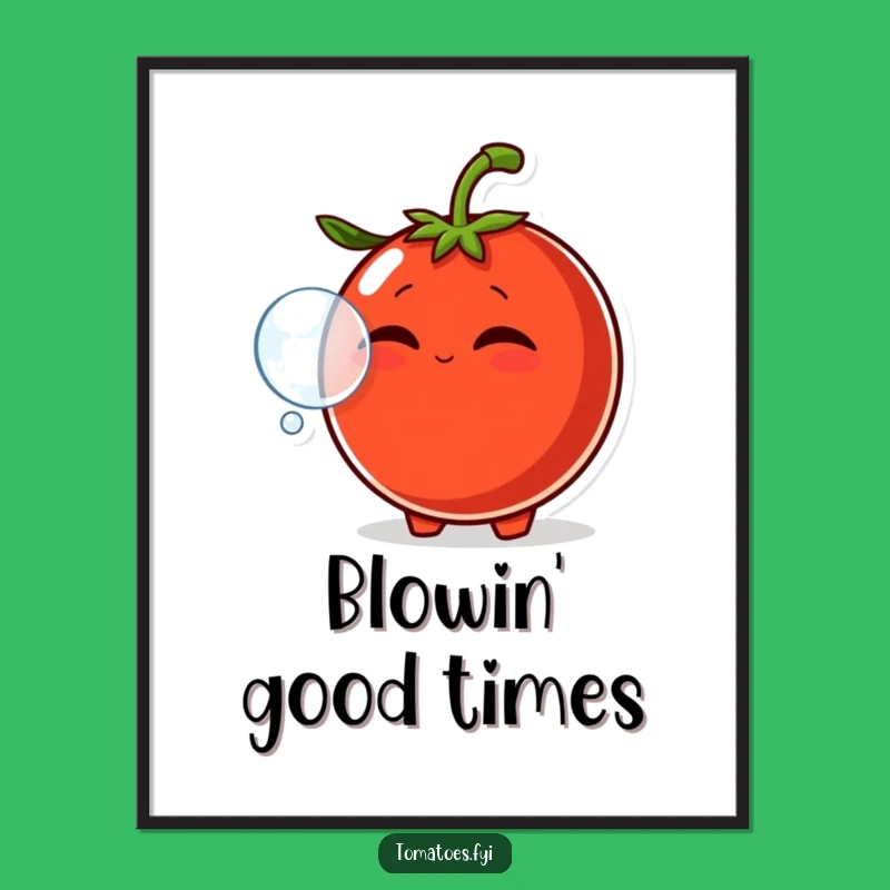Funny Smirking Tomato Bubble Art Print - Comical Character Wall Decor