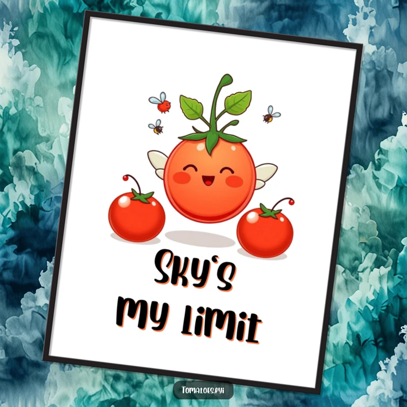 Funny Poster: A tomato sprouts wings and flies towards the sky. A funny gift.