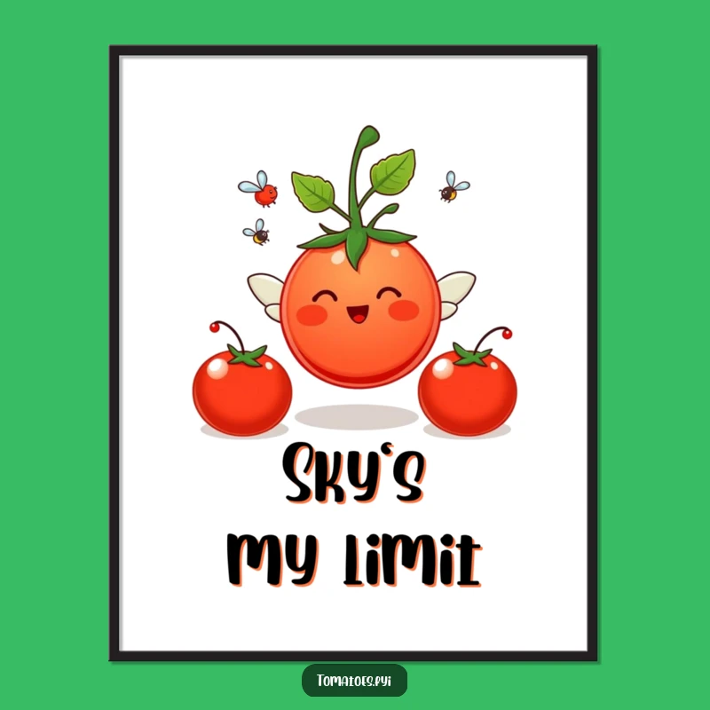 Funny Cheerful Tomato Poster - Inspirational Flying Winged Character Funny Gift Decor