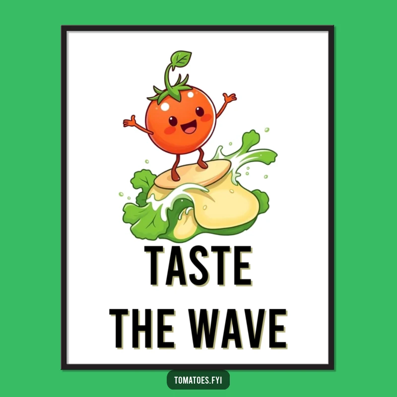 Funny Happy Tomato Poster - Dynamic Surfing Salad Dressing Art Funny Gift Decor
