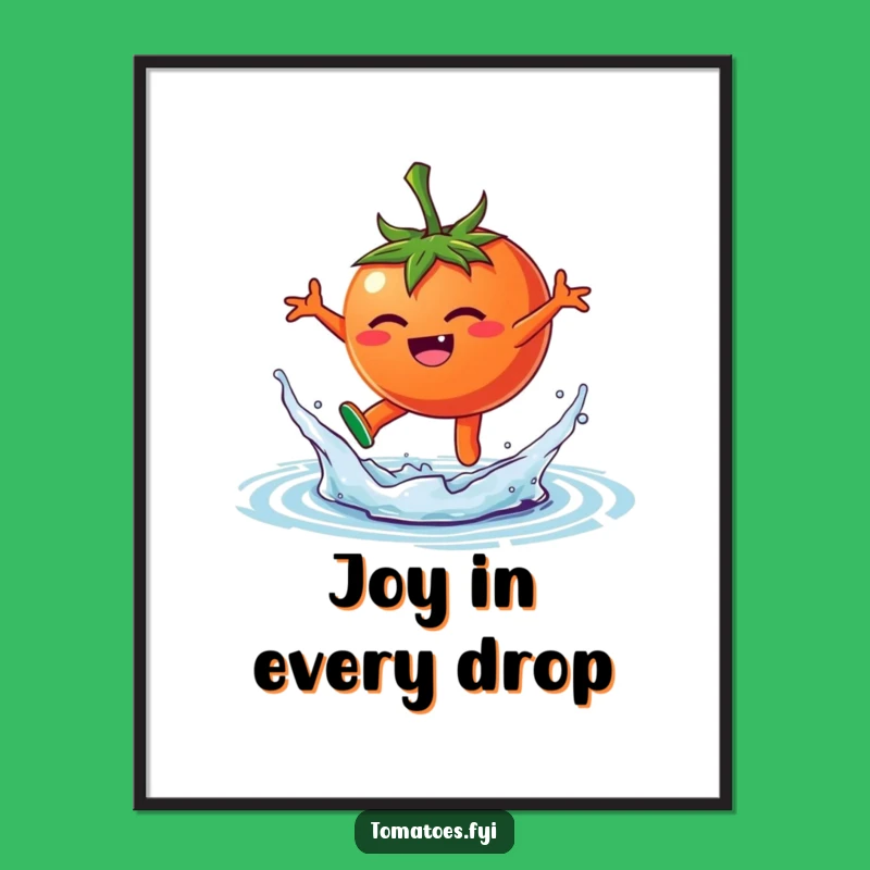 Funny Splashing Tomato Poster, Joyful Water Leap Art Print, Whimsical Funny Gift