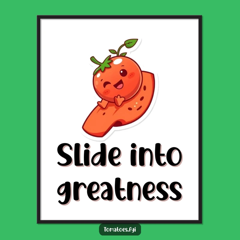 Funny Tomato Slide Poster: Giggling Character Art, Hilarious Wall Decor Gift