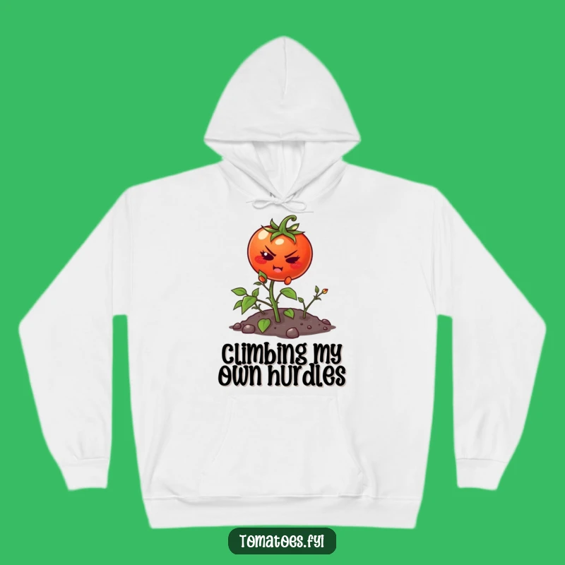 Funny Tomato Climbing Weed Hoodie - Cozy Cartoon Ambition Gift