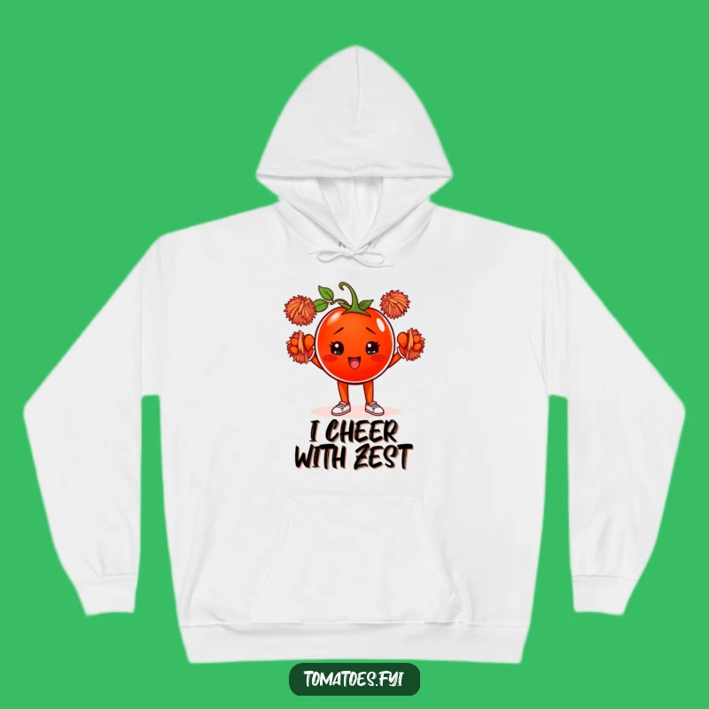 Cozy Funny Tomato Cheerleader Hoodie: Warm Support, Hilarious Gift for Fans