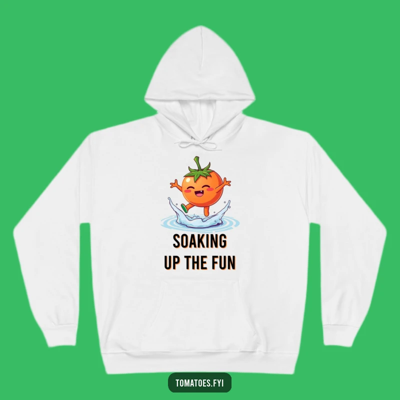 Funny Splashing Tomato Hoodie, Cozy Water Fun Character Sweatshirt, Ideal Funny Gift