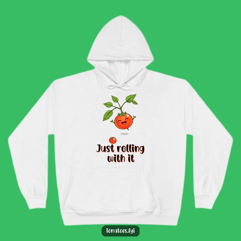 Funny Jovial Tomato Hoodie: Cozy spinning fun, fantastic funny gift for comfort lovers.