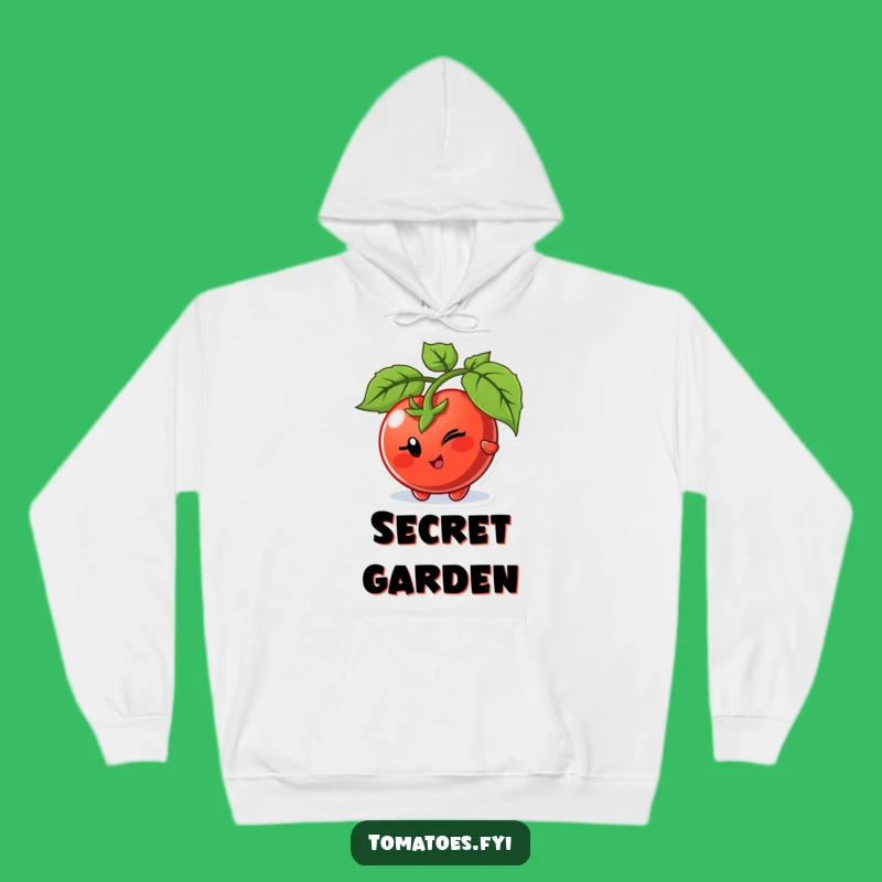 Funny Winking Tomato Peeking Hoodie - Cozy and Playful Veggie Wear