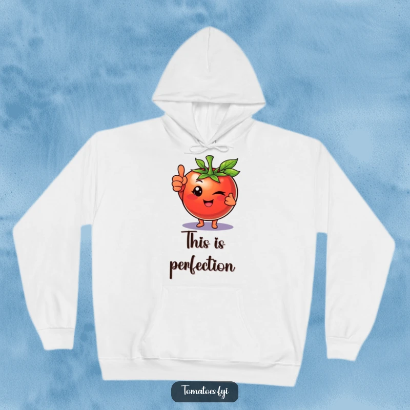 Funny hoodie with a winking tomato character confidently giving a thumbs up, a symbol of approval and cool style.