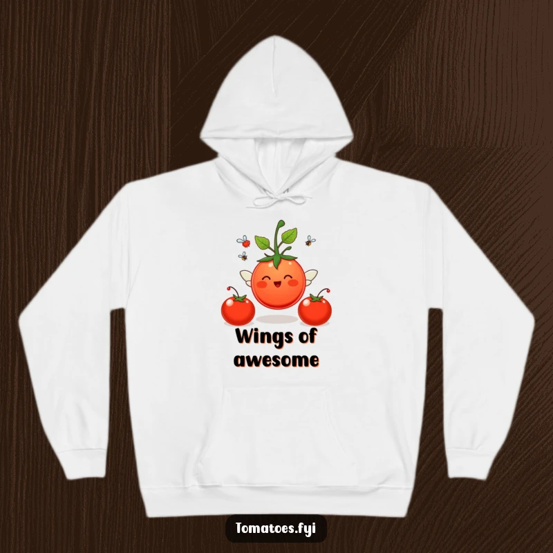 Funny Hoodie: A tomato character sprouts wings and flies joyfully. A funny gift.