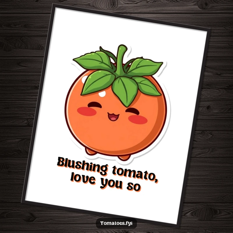 Funny Free Printable Wall Art of a round tomato character blushing furiously, a charming and humorous piece of downloadable art.