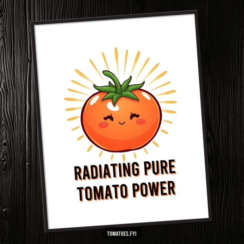 Funny Free Printable Wall Art: A tomato is dramatically surrounded by a starburst of vibrant energy lines, full of motion.