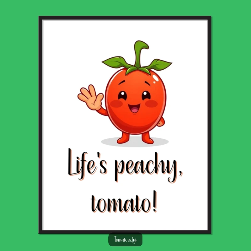 Funny Free Printable Wall Art: Cheerful Tomato Waving - Quirky DIY Downloadable Decor