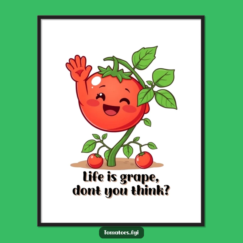 Funny Free Printable Wall Art: Waving Tomato Character, Quirky Downloadable Decor
