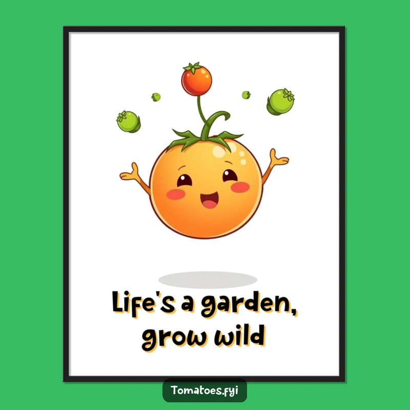 Free Printable Wall Art: Juggling Tomato Character, Whimsical Downloadable Decor