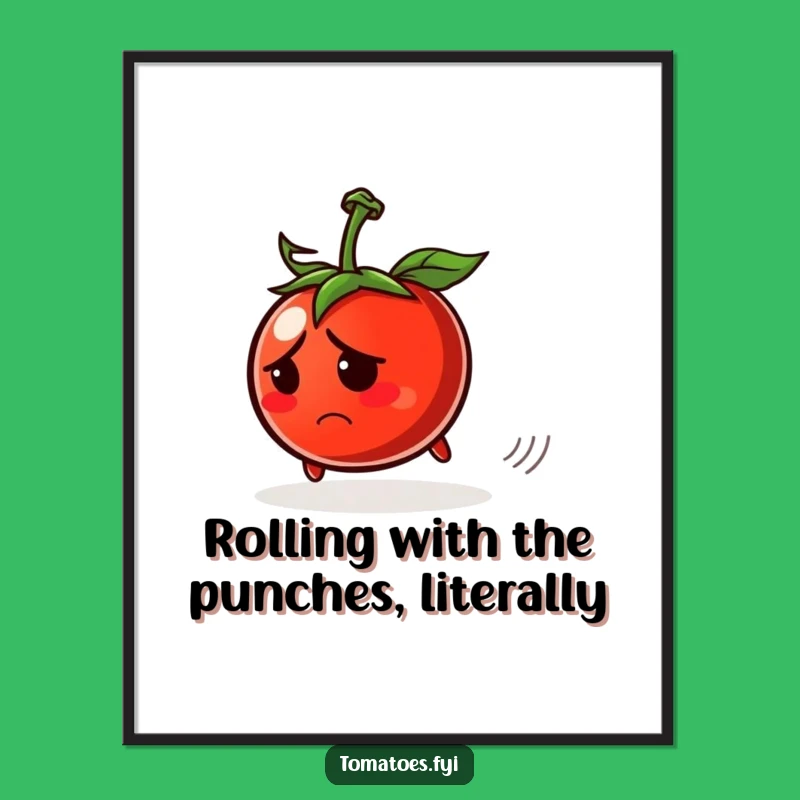 Free Printable Wall Art: Worried Tomato Rolling Away Funny Downloadable Art