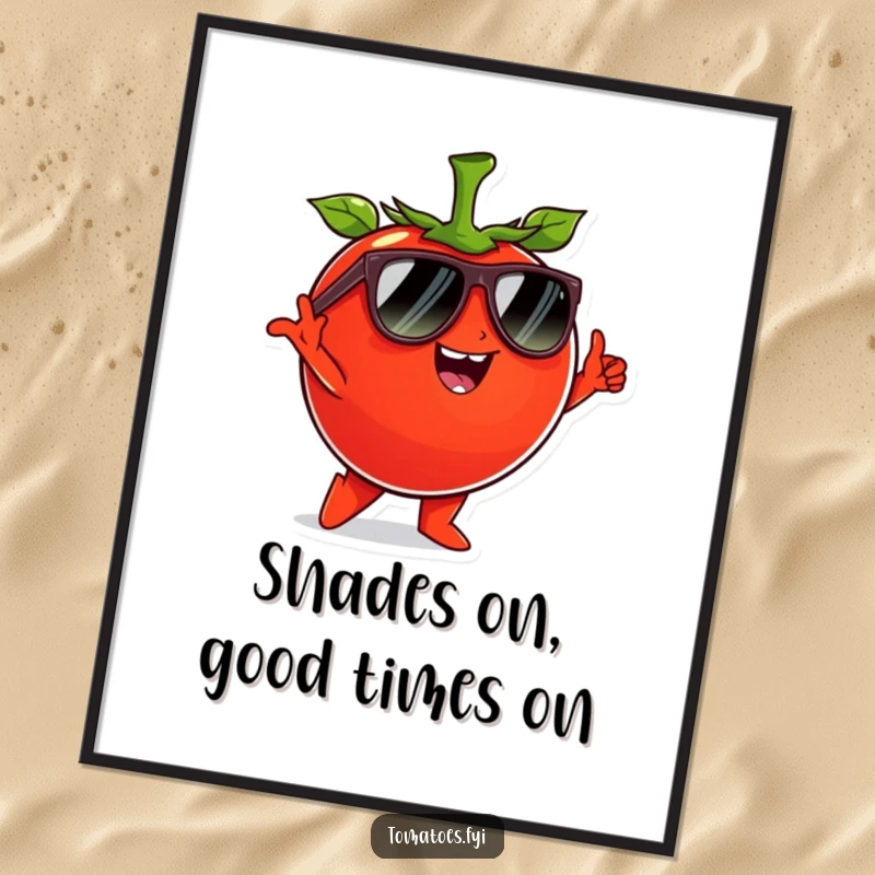 Funny Free Printable Wall Art: A tomato wearing sunglasses strikes a cool pose, creating a stylish and humorous downloadable art piece.