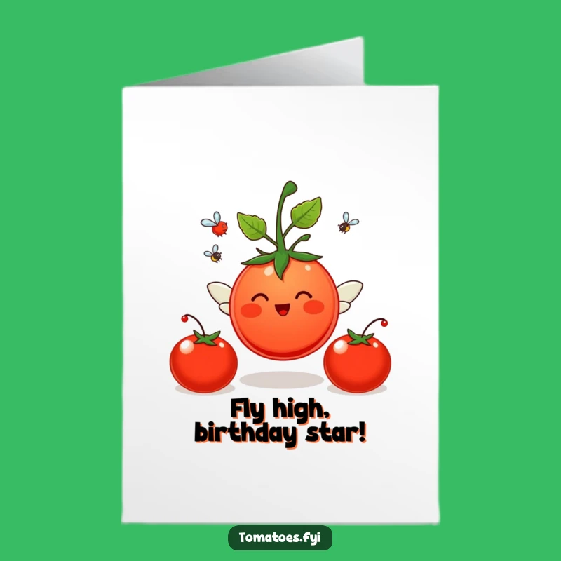 Free Printable Birthday Card: Flying Tomato Wings Funny Downloadable Gift