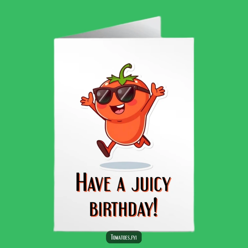 Free Printable Birthday Card: Cool Tomato Jump, Sunglasses Fun, Humorous Greeting, Downloadable