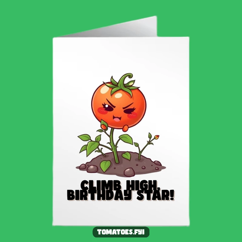 Free Printable Birthday Card: Determined Tomato Climbing Weed, Funny DIY Gift