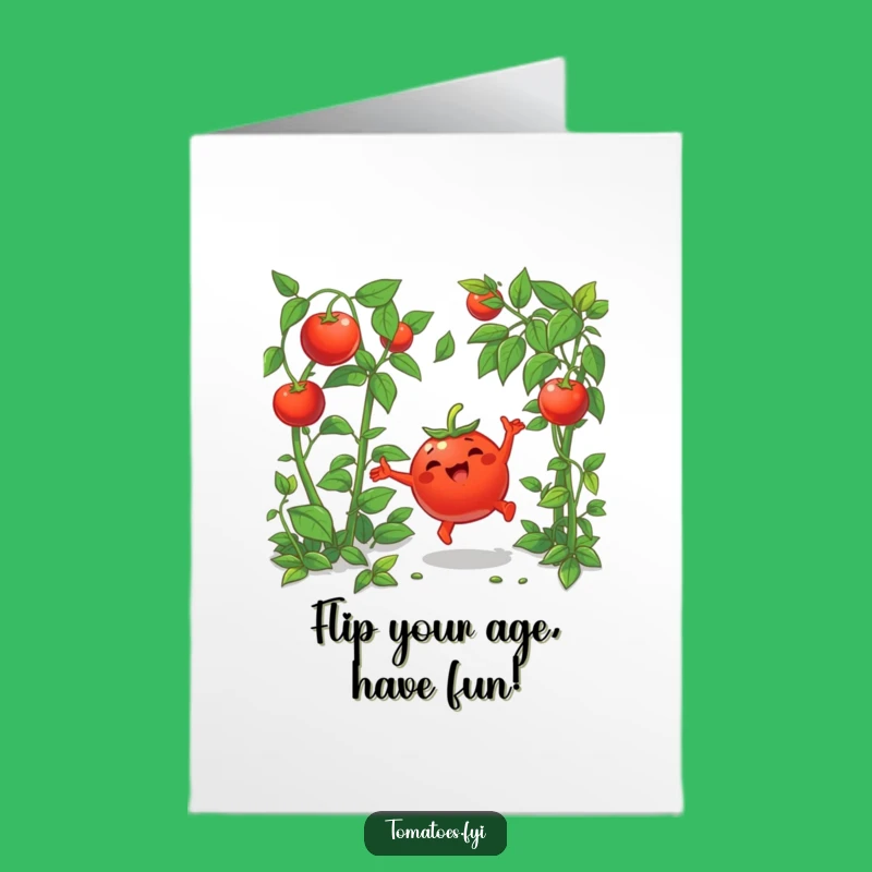 Free Printable Birthday Card: Joyful Tomato Cartwheel, Funny & Fun Greeting