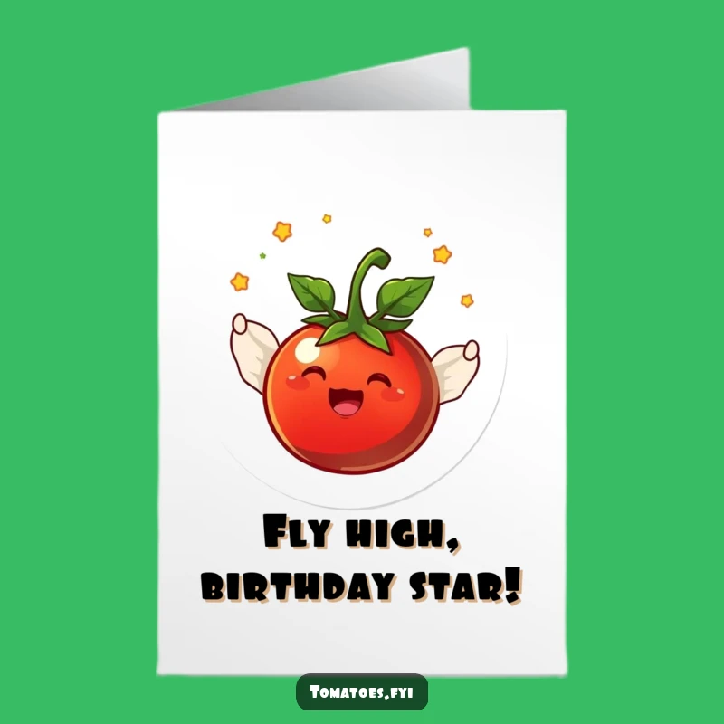 Free Printable Flying Tomato Birthday Card: Joyful Wings Greeting for a Great Day