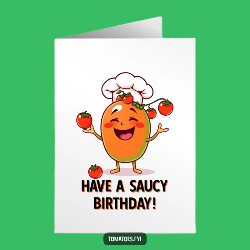 Free Printable Birthday Card: Juggling Tomato Chef Funny Downloadable Gift for Foodies