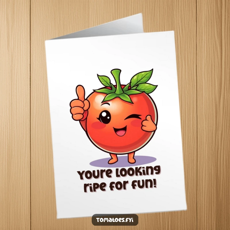 Funny Free Printable Birthday Card: A tomato winks and gives a confident thumbs up, wishing a very happy birthday.