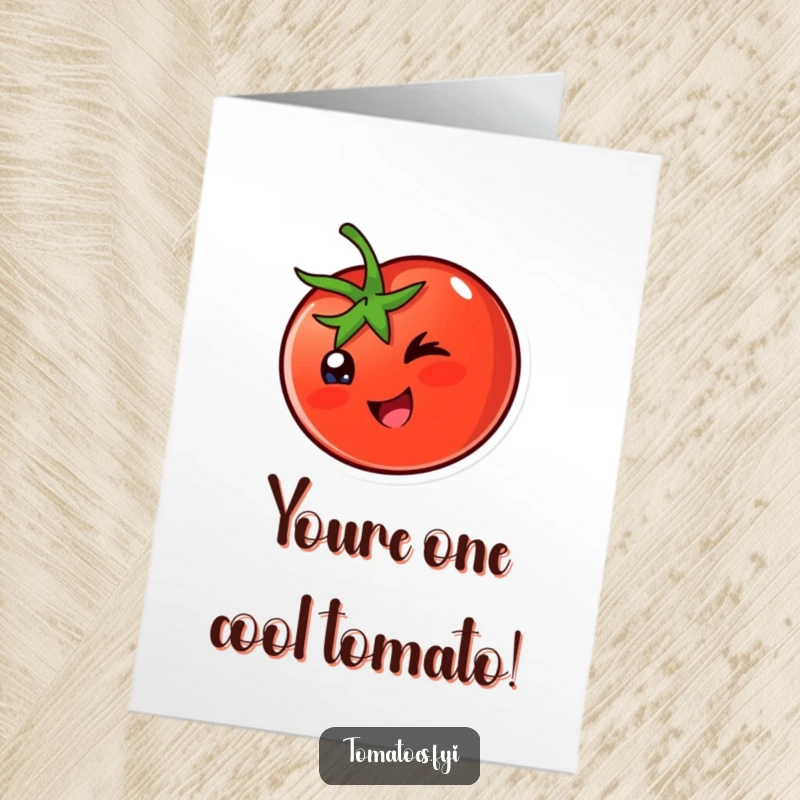 Funny Free Printable Birthday Card: A happy tomato character winking playfully with one eye.